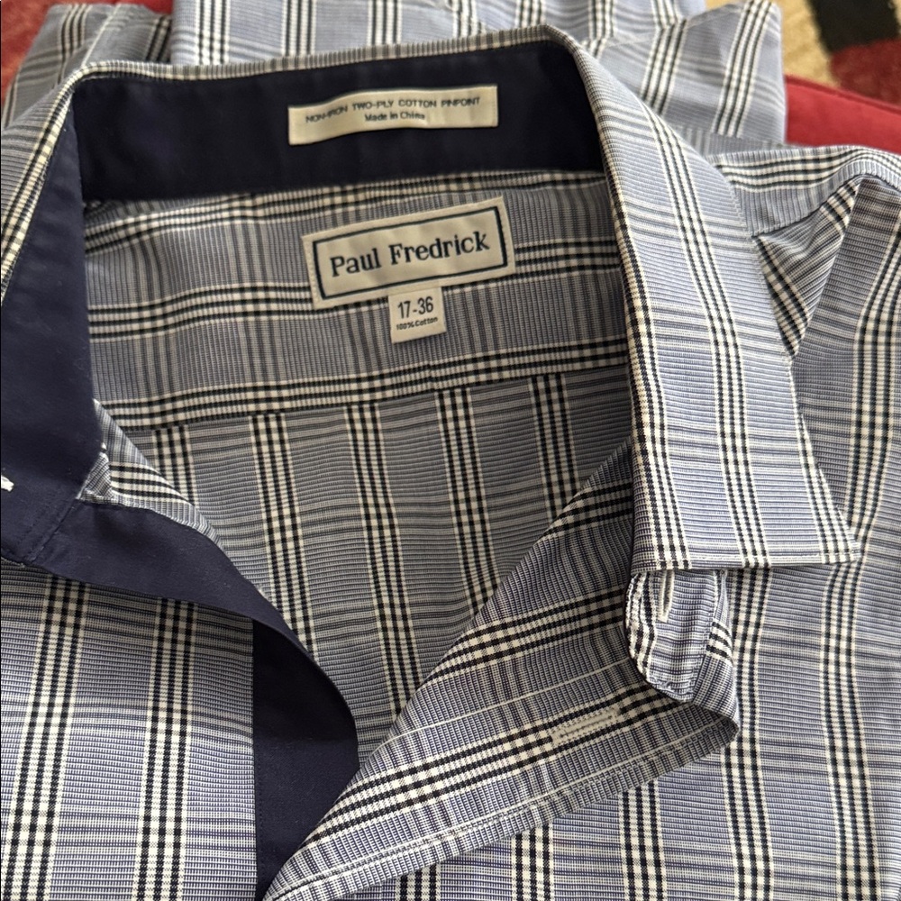 Paul Fredrick Navy and White Checkered Shirt